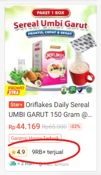 Bukti pesanan Oriflakes dari marketplace